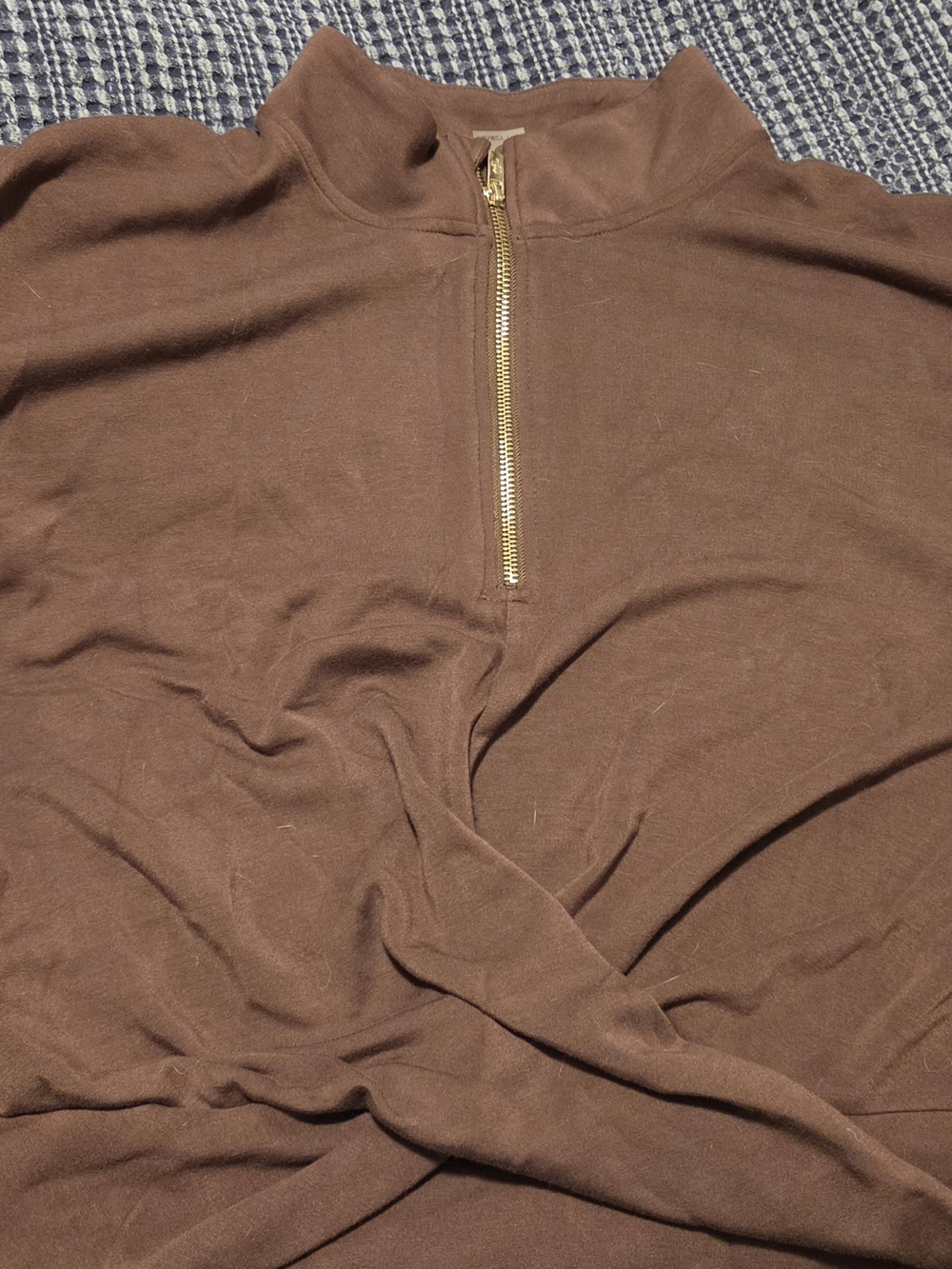 Women's Brown Half-Zip Pullover with Gold Zipper - Picture 5 of 6